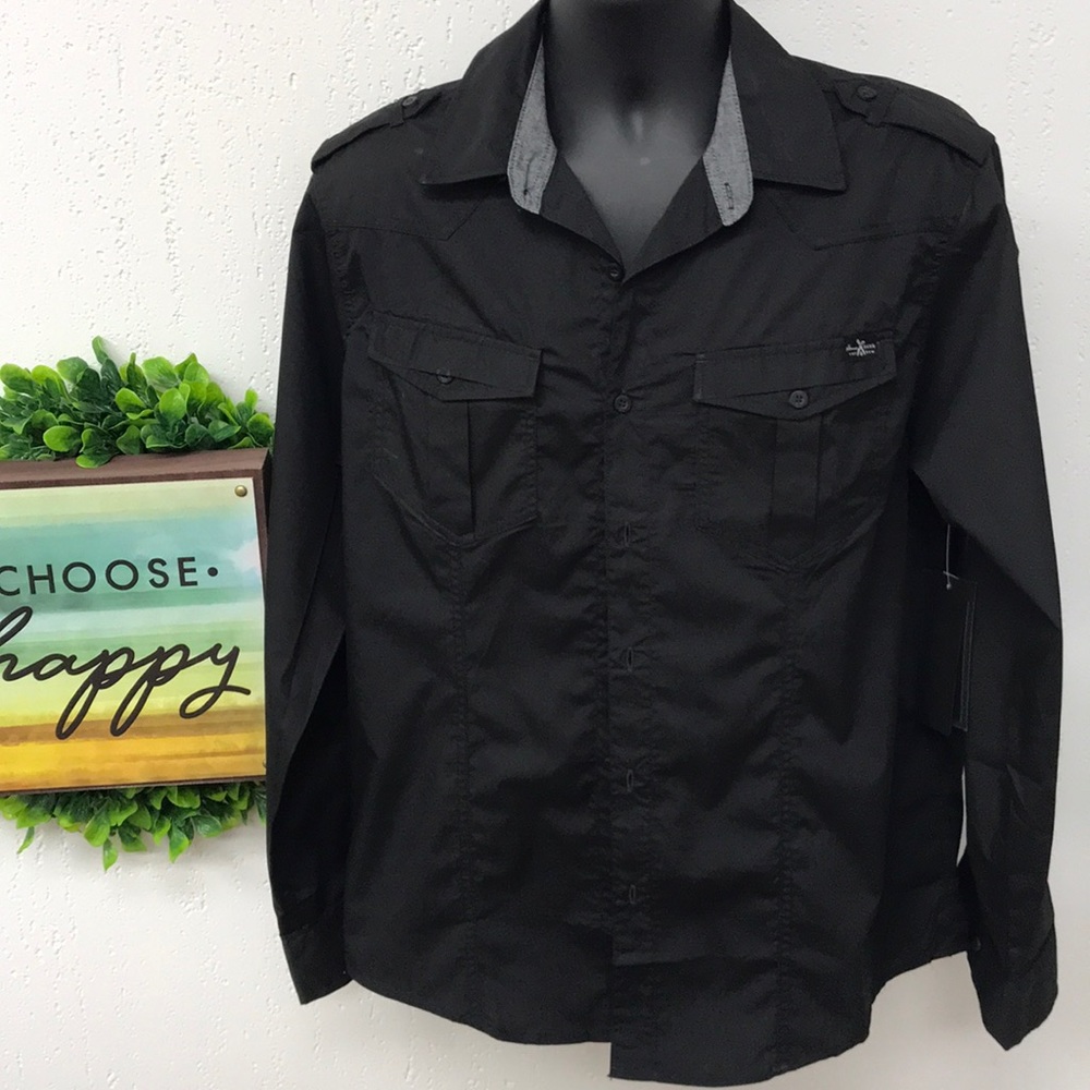 Marc Ecko Cut & Sew Button Down Military Shirt- LG